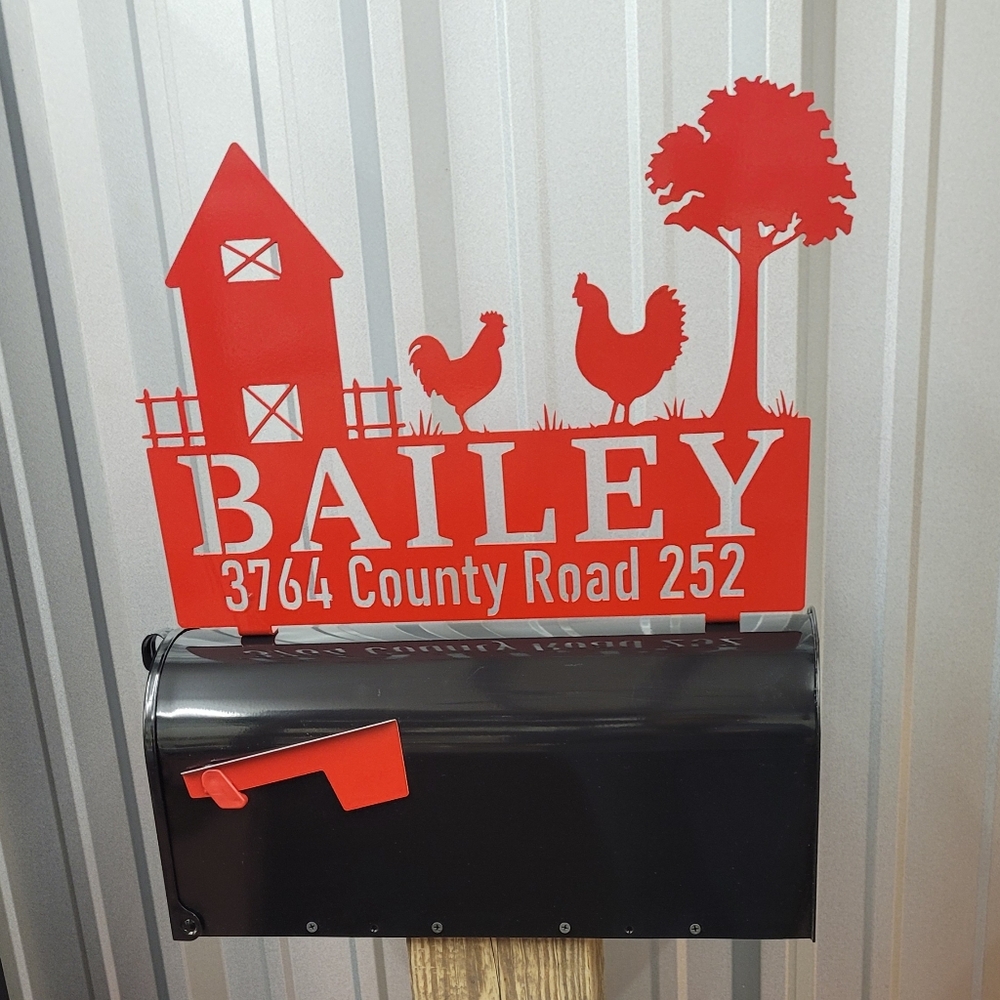 Custom Red and Black Mailbox with Farm Design - Picture 2 of 4